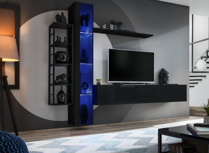 Wall unit Black Designer TV Lowboard Living room furniture Furniture Complete e Sideboard
